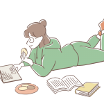 部屋でくつろぐ女性のイラスト